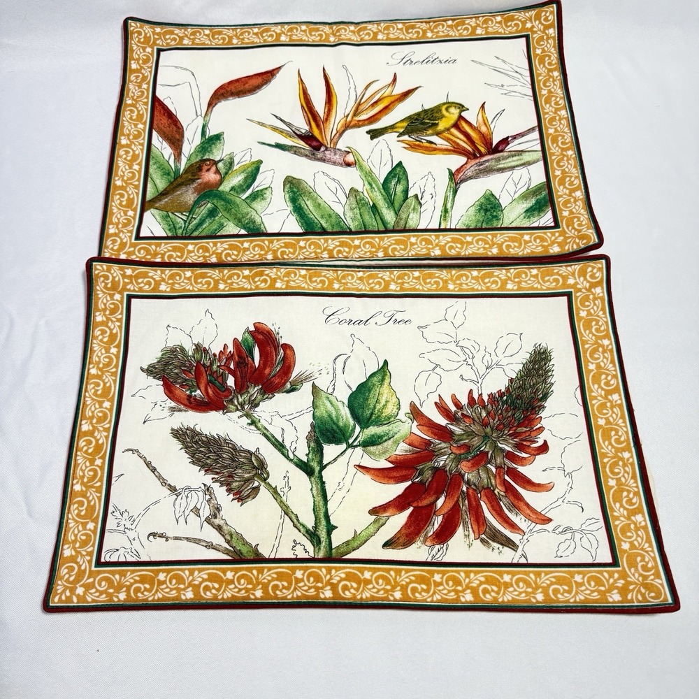 Lot Of 2‎ Vintage Tea Kitchen Bird Coral Tree Towels